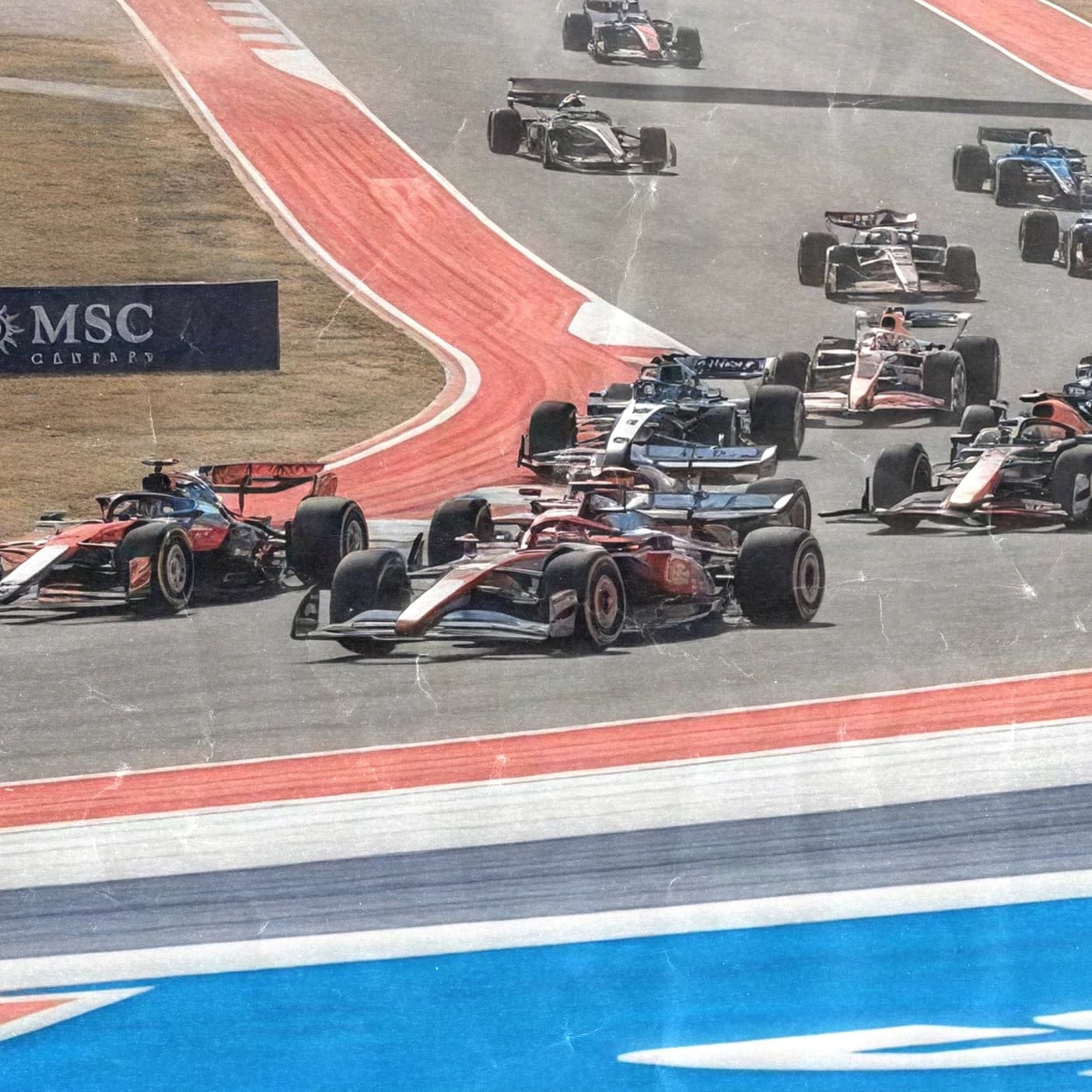 The Formula 1 field races through the esses at Circuit of the Americas in Austin.