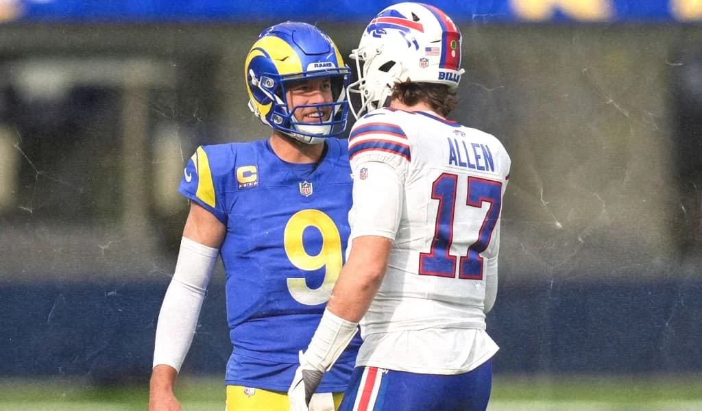 Matthew Stafford and Josh Allen meet after a Rams and Bills game