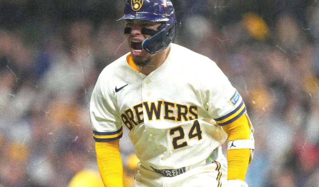 William Contreras of the Brewers roars after a clutch hit
